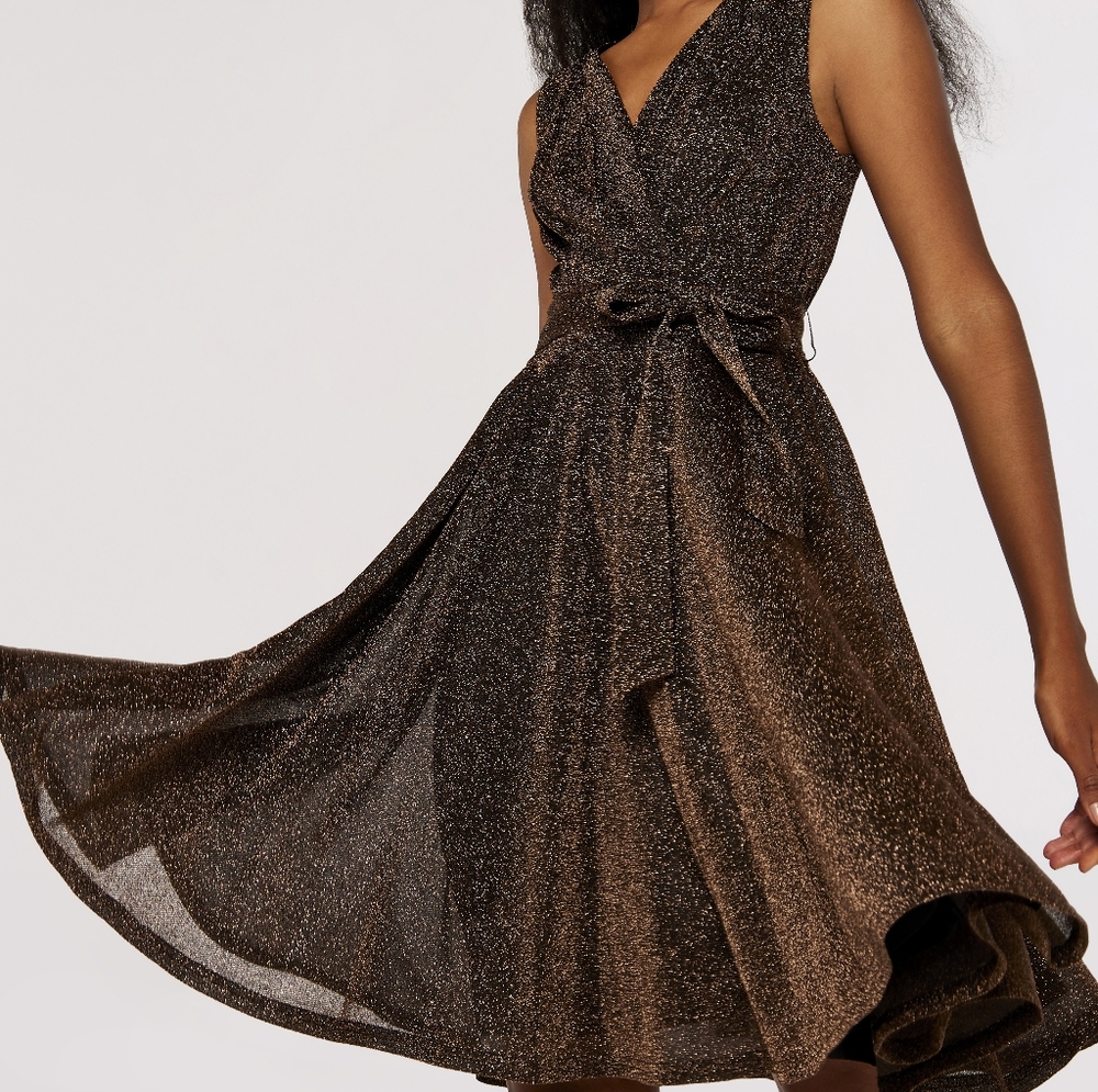 Bronze Lurex fit and flare dress